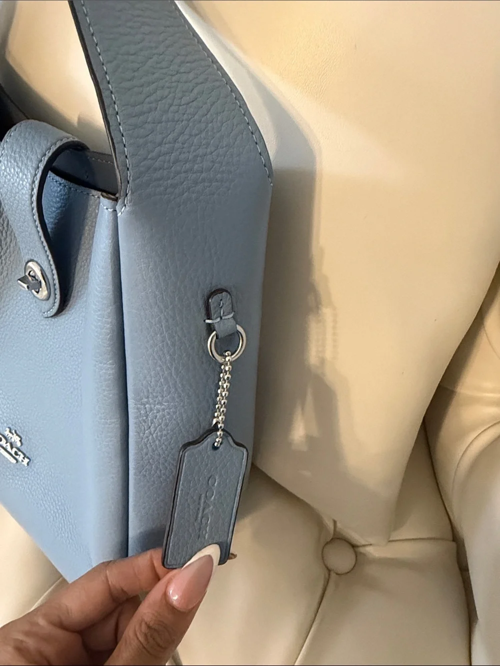 Coach Pebbled Leather Shoulder Bag in Sky Blue
